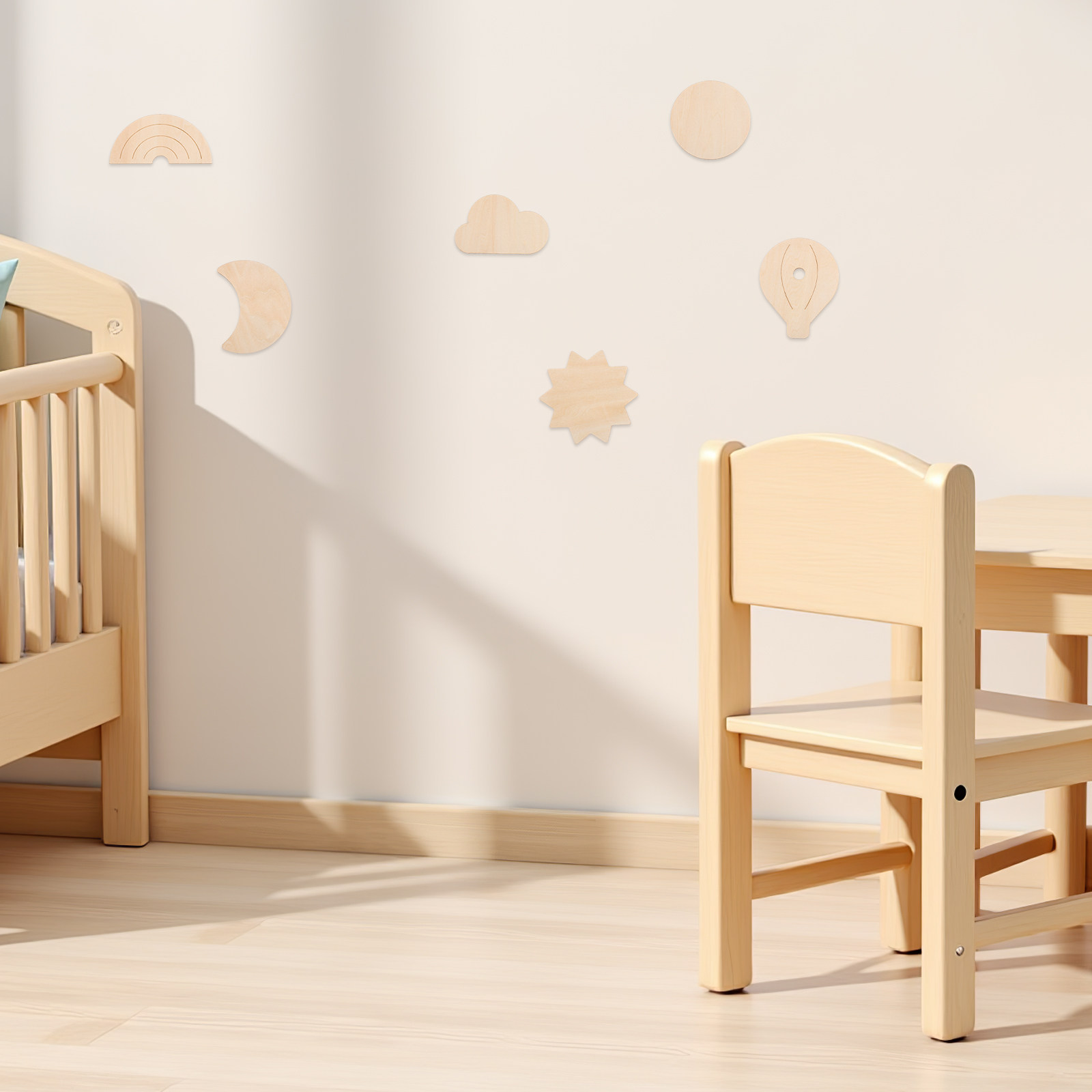 Baby Nursery Hot Air Balloon Theme - 6Pcs Stiker Dinding Kayu Tema Langit