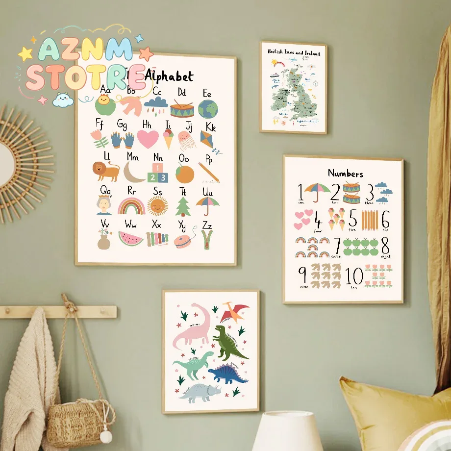 Baby Nursery Home - Peta Dunia Hewan, Alfabet Dinosaurus, Angka,