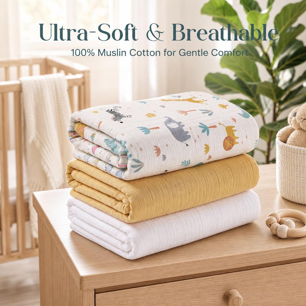 3-Pack Selimut Bayi Muslin 100 - Baby Nursery Bedding ulasan dan harga