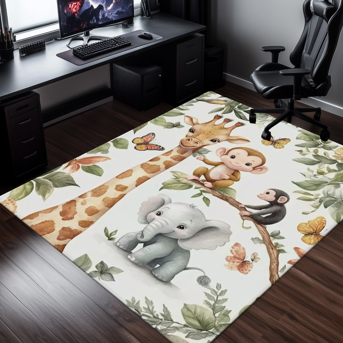 Karpet Cetak Hewan Hutan Warna - Baby Nursery Jungle Rug ulasan dan harga