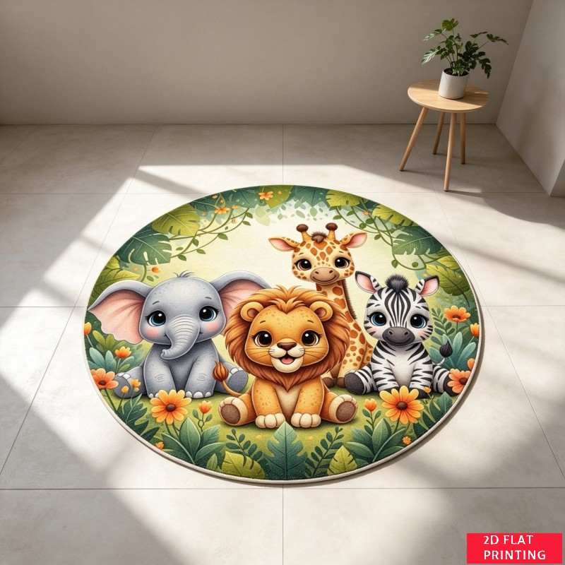 Karpet Bulat Motif Hewan Bayi  - Baby Nursery Jungle Rug ulasan dan harga