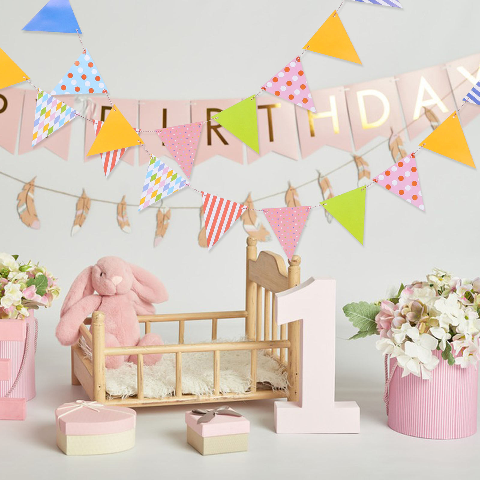 Bendera Kertas Segitiga Warna- - Baby Nursery Garland ulasan dan harga