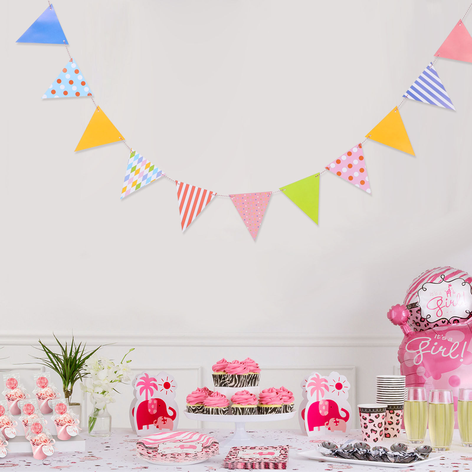 Bendera Kertas Segitiga Warna- - Baby Nursery Garland ulasan dan harga