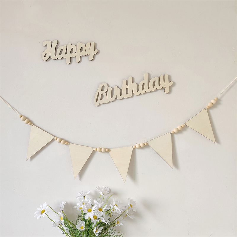 Bendera Garland Segitiga Kayu  - Baby Nursery Garland ulasan dan harga
